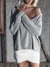 Load image into Gallery viewer, Solid Color Asymmetric V-neck Loose Sweater Tops