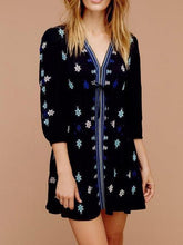 Load image into Gallery viewer, Bohemia Tasselled Embroidered V-neck Mini Dress