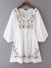 Load image into Gallery viewer, Bohemia Embroidered Round-neck Half Sleeves Mini Dress