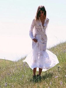 White Split-side Lapel Collar Maxi Dress