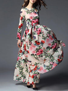 Floral-printed Belted Bohemia Maxi Dress