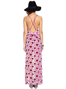 Floral Spaghetti-neck Split-front Backless V-neck Maxi Dress