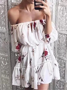 Floral Off-the-shoulder Bohemia Mini Dress