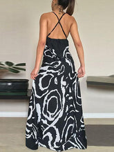 Load image into Gallery viewer, Printed Spaghetti-neck V-neck Backless Cropped Maxi Dress