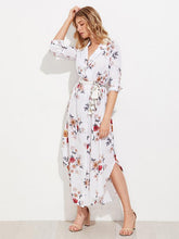 Load image into Gallery viewer, Floral Print V-neck Split-front Bohemia Maxi Dress