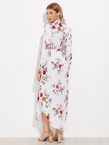 Floral Print V-neck Split-front Bohemia Maxi Dress