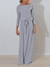 Load image into Gallery viewer, Solid Color Belted Long Sleeves Maxi Dress