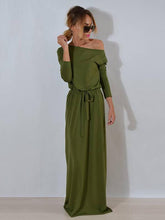 Load image into Gallery viewer, Solid Color Belted Long Sleeves Maxi Dress