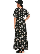 Load image into Gallery viewer, Vintage Printed Deep V-neck Waisted Bohemia Maxi Dress