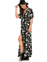 Load image into Gallery viewer, Vintage Printed Deep V-neck Waisted Bohemia Maxi Dress