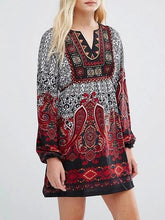 Load image into Gallery viewer, Printed Puff Sleeves Bohemia Mini Dress