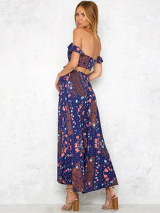 Floral Off-the-shoulder Split-side Bohemia Maxi Dress