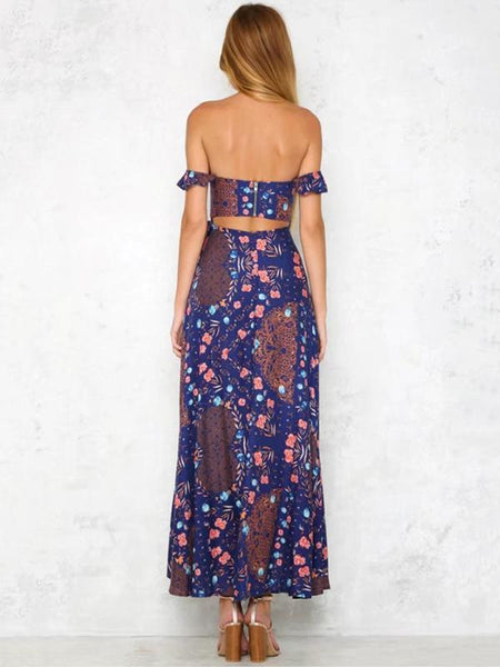 Floral Off-the-shoulder Split-side Bohemia Maxi Dress