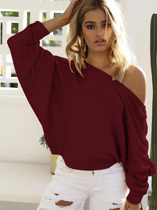 Fashion Off-the-shoulder Batwing Sleeves Sweater Tops