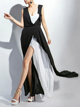 Load image into Gallery viewer, Fashion White&amp;Black V-Neck Sleeveless Maxi Dress Evening Dress