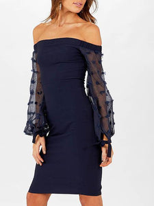 Beautiful Off-Shoulder Long Sleeve Bodycon Midi Dress Evening Dress
