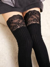 Load image into Gallery viewer, Pretty Lace Solid Color Over Knee-high Stocking