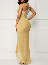 Load image into Gallery viewer, Spaghetti-neck Sequined Evening Dress
