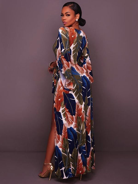 Deep V-neck Split-side Maxi Dress