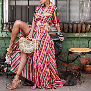 2018 New Stripe Loose Maxi Long Dress