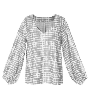 Autumn Women Loose V-neck Printed Blouse Shirt Long Sleeve Tops Female Blouse