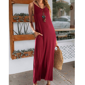 New Fashion Summer Solid Color Beach Maxi Dress