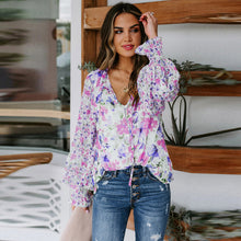 Load image into Gallery viewer, Cardigan Button Floral Chiffon Shirt Women&#39;s Loose Oversized Top