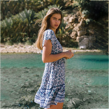 Load image into Gallery viewer, Spring and Summer New Beach Dress Printed Single-row V Collar Short-sleeved Bohemian Dress