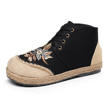 Load image into Gallery viewer, New national style women&#39;s shoes, front lace up, middle upper, casual women&#39;s short boots, thick bottomed round head embroidered shoes