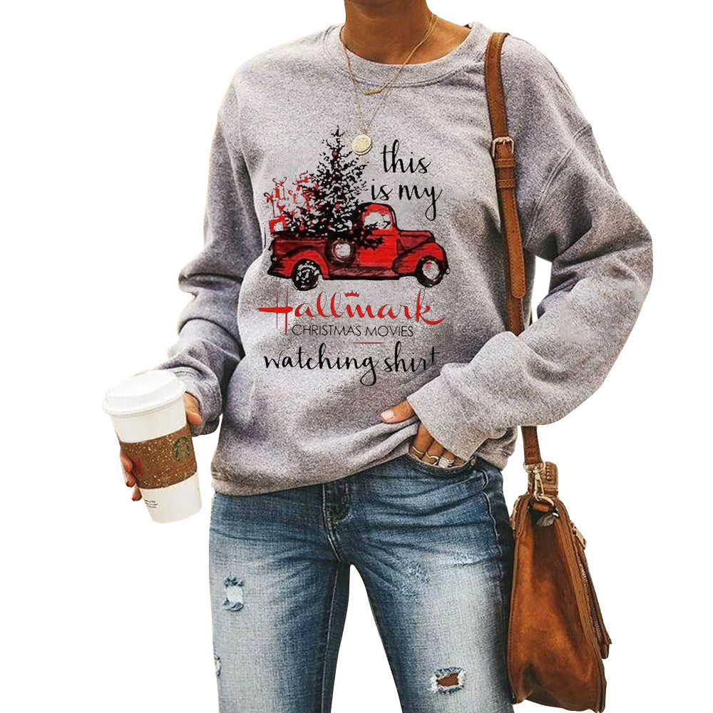 Printed round neck long sleeve sweater