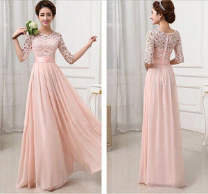 Fashion Chiffon Lace Solid Color Evening Maxi Dress