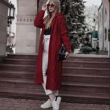 Load image into Gallery viewer, Autumn/winter Solid-colored Hooded Long Cardigan Sweater Hemp Sweater