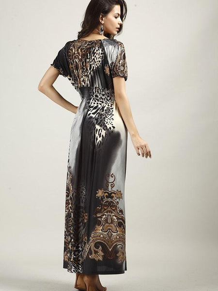 Beautiful Bohemia Floral Short Sleeve V Neck Maxi Dress