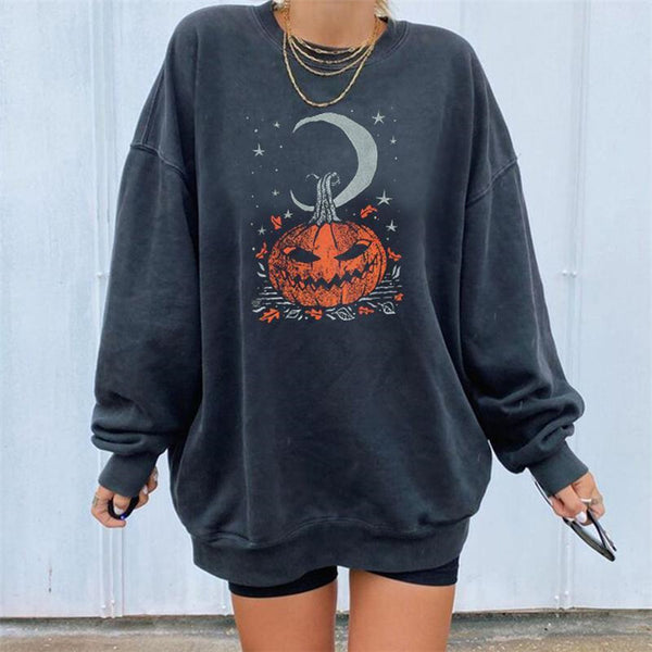 Loose Casual Printed Pumpkin Halloween Printed Long-sleeved Sweatshirt