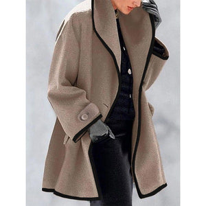 Women's fashion autumn and winter multicolor round neck loose hooded tweed coat