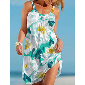 Printed beach skirt small fresh City Leisure printed women's A-line dress