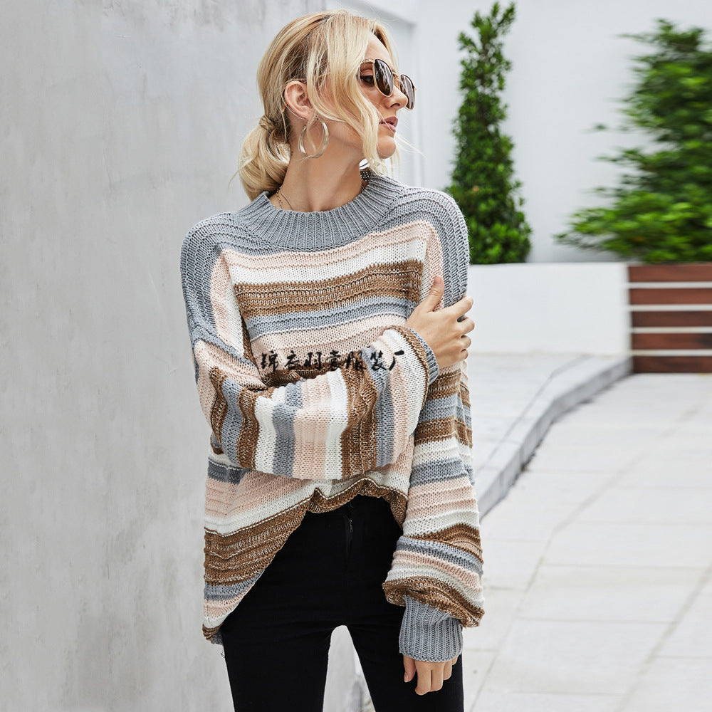 Set Head Large Sleeve Knitted Stitched Personality Sweater