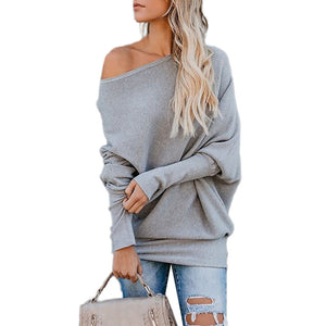 Sweater Female Solid Bat Long Sleeved Round Collar Casual Sweater Female