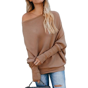Sweater Female Solid Bat Long Sleeved Round Collar Casual Sweater Female