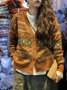 Pop Print Age Reduction Hybrid Sweater Cardigan Jacket Autumn Style