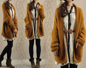Casual Solid Color Knitted Long Cardigan