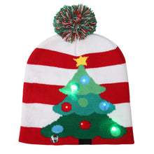 Load image into Gallery viewer, Christmas ornaments for adults and children Christmas hats LED knitted hats with lights scarf color hair ball luminous hats