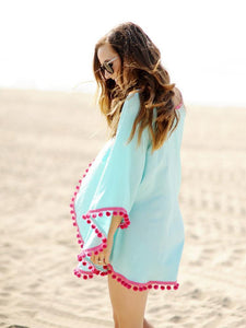 Simple Fashion with Tassels V Neck Beach Dress Mini Dress