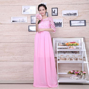Fashion Chiffon Lace Solid Color Evening Maxi Dress