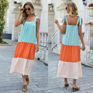 Bohmian Cool and Colorful Pleated New 2021 Dress Sling Mid-length Skirt Foreign Trade Women's JR040