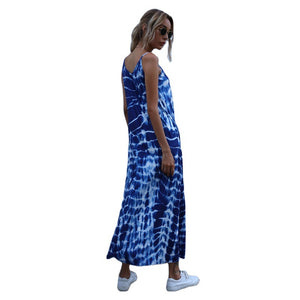 2021 Spring and Summer New Tie-dye Gradient Pocket Dress Sling Dress