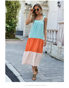 Bohmian Cool and Colorful Pleated New 2021 Dress Sling Mid-length Skirt Foreign Trade Women's JR040
