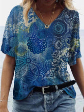 Load image into Gallery viewer, V-neck Abstract Painting Printed Short-sleeved T-shirt Female