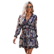 Load image into Gallery viewer, Dress open back chiffon waist sexy high waist long sleeve floral skirt women