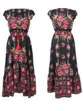 Load image into Gallery viewer, Beautiful Bohemia Floral-Print Cap Sleeve Deep V Neck Elastic Waist Maxi Dress